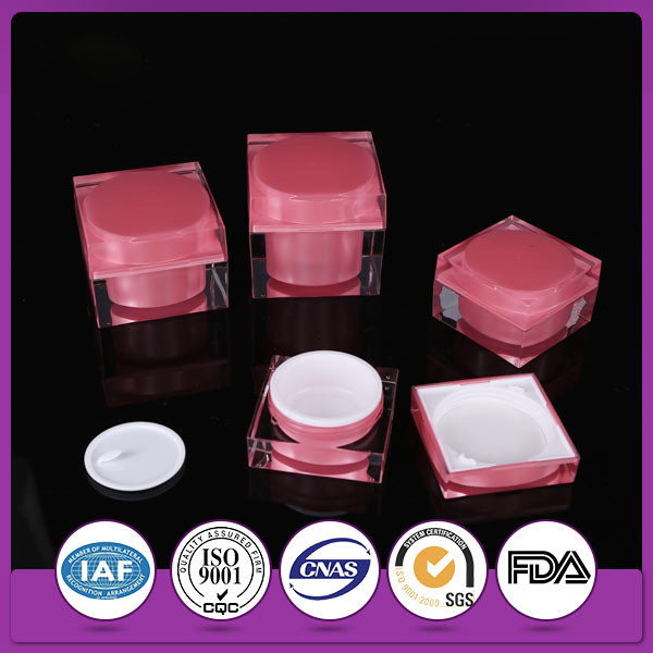 Empty Pink 20G Acrylic Skincare Plastic Double Wall With Screw Lids Packaging